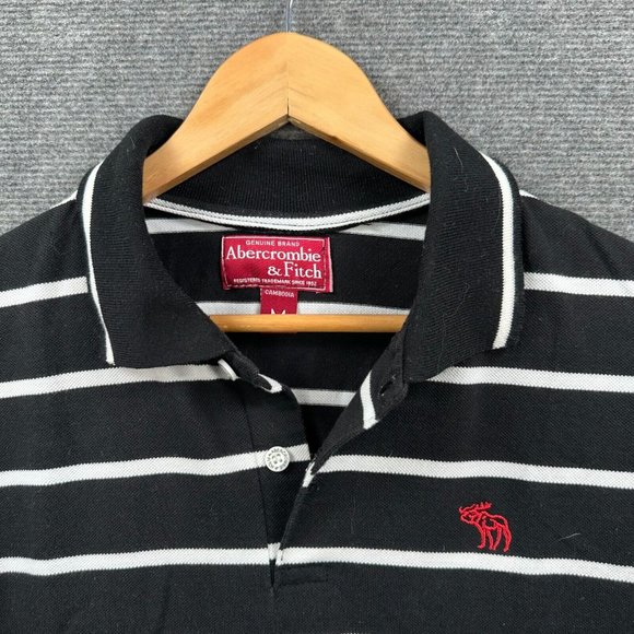 Abercrombie & Fitch Shirt Mens Medium Black White Striped Casual Polo Designer - Picture 2 of 14